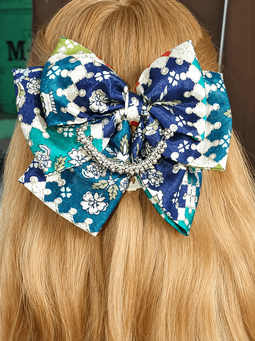π Royal Blue Floral Designer Bow πβ¨